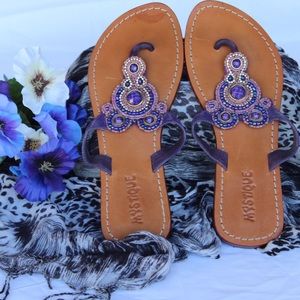 Mystique Purple Beaded Thong Sandal size 9
